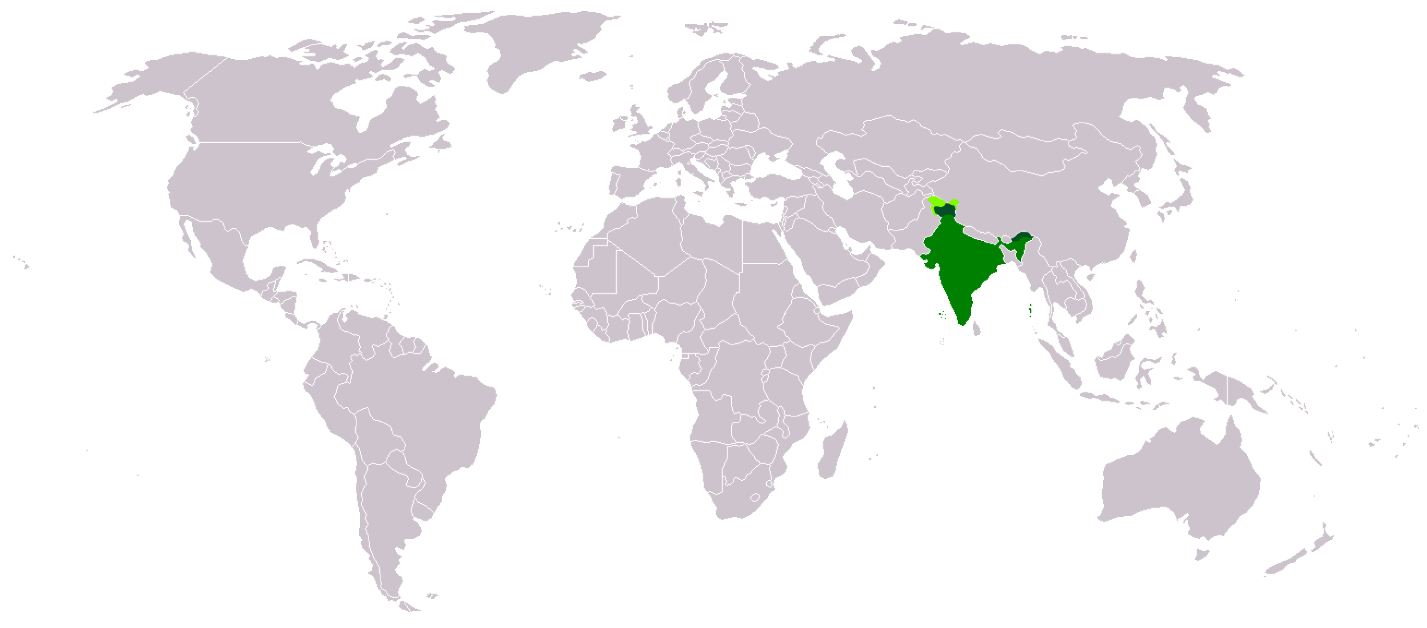 Auf dem Bild ist eine Weltkarte. Das Land Indien ist grün.