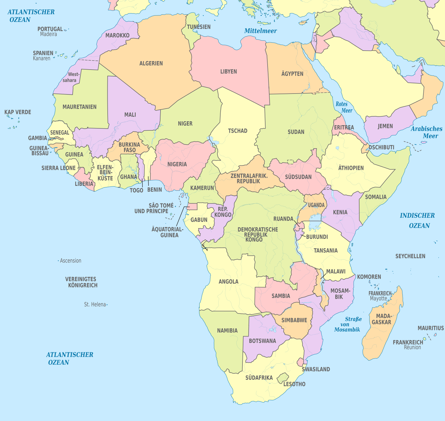 Auf dem ist eine Landkarte zu sehen. Darauf ist der Kontinent Arfrika und die Grenzen der Länder.
