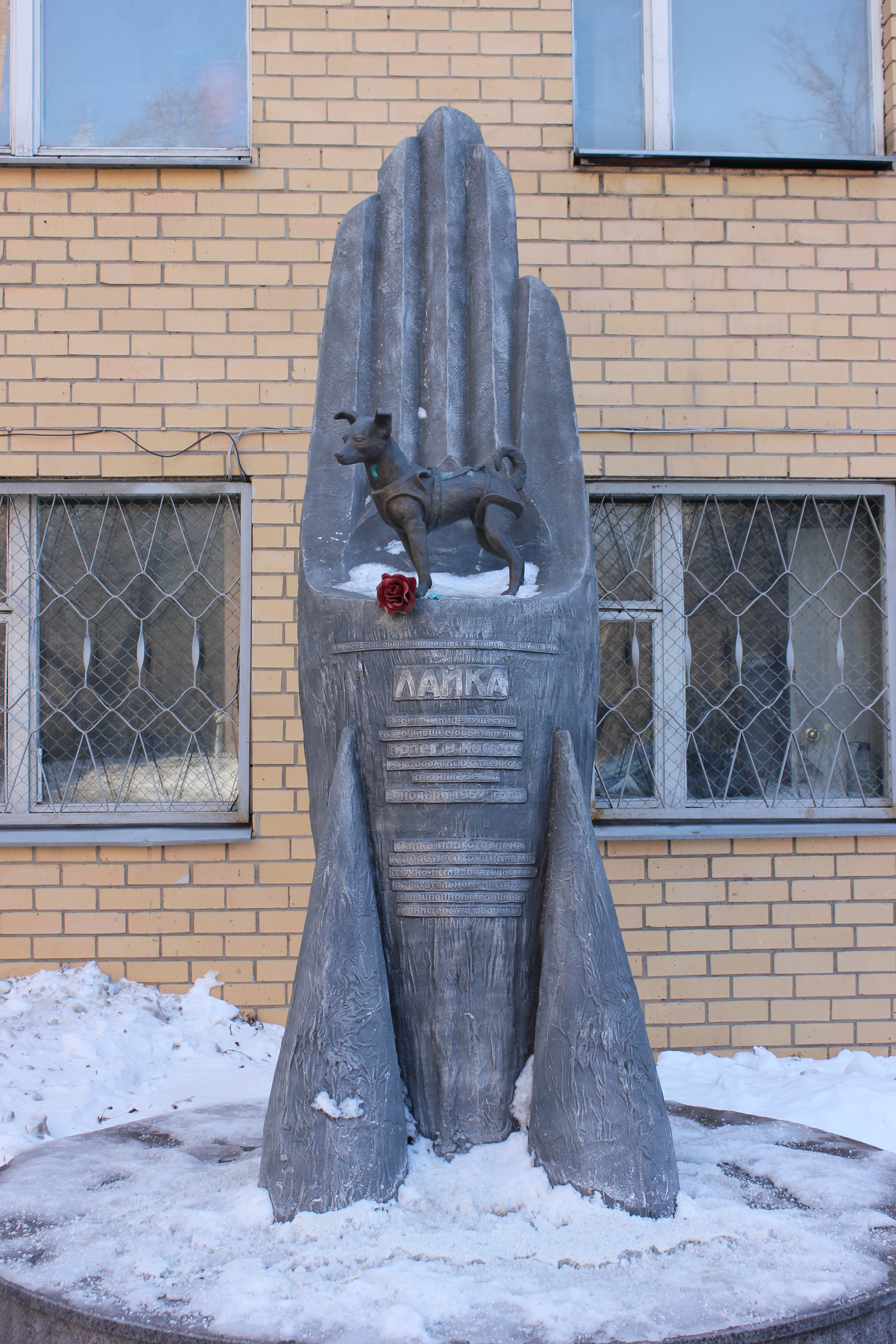 Auf dem Bild ist ein Laika-Denkmal zu sehen