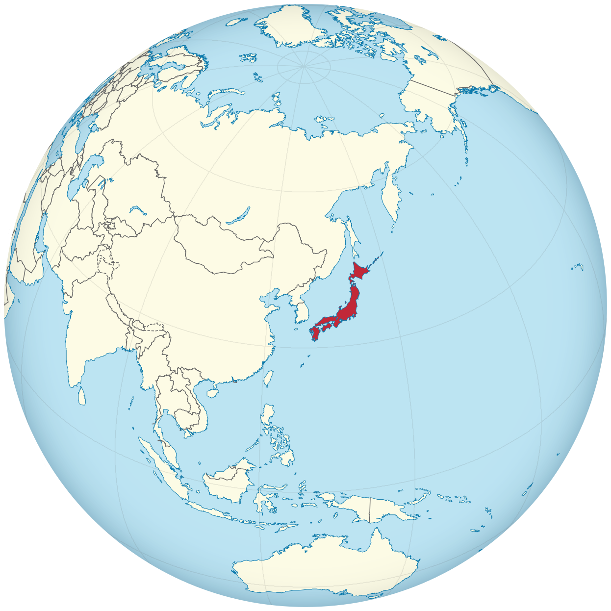 Auf dem Bild ist eine Landkarte. Das Land Japan ist mit derFarbe Rot angemalt.