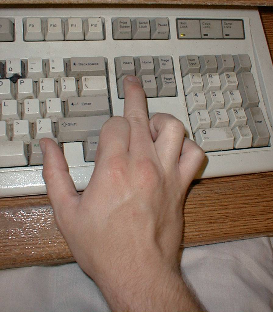 Auf dem Bild ist eine Hand und eine Tastatur zu sehen. Der Klammergriff wird gemacht.