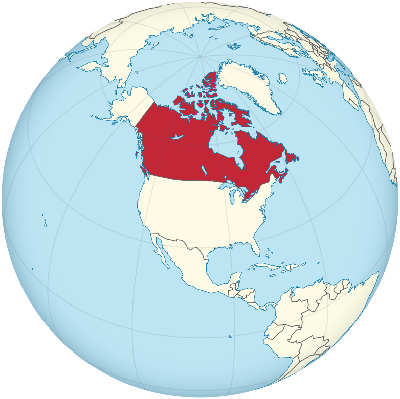 Auf dem Bild ist eine Landkarte. Das Land Kanada ist mit der Farbe Rot angemalt.