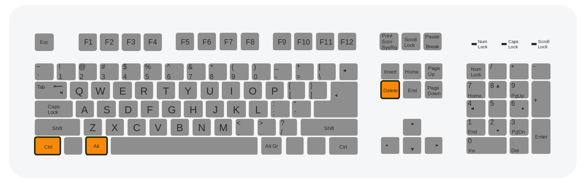 Auf dem Bild ist eine Tastatur zu sehen. 3 Tasten haben die Farbe Orange.